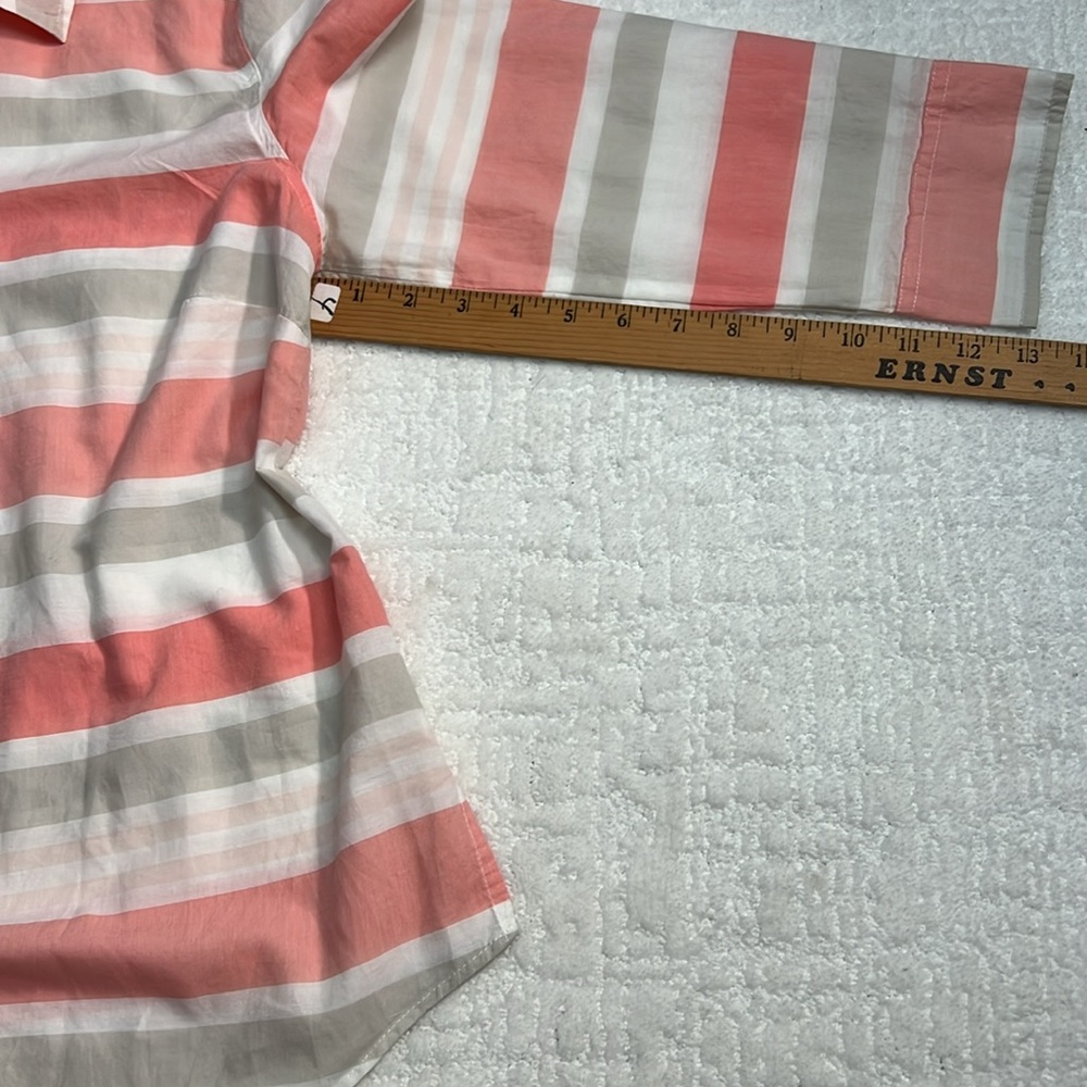 Van Heusen button up cotton stripe orange tan white collared 3/4 sleeve blouse M - Picture 9 of 9